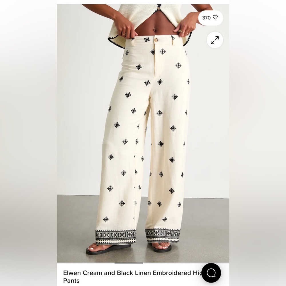 White Pants with Black Embroidery